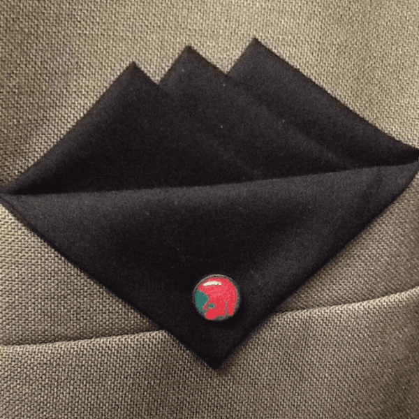Black Three Point Hankie With Red And Green Trojan Pin