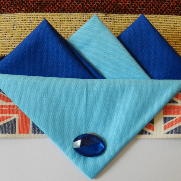Dark Blue And Light Blue Hankie With Light Blue Flap And Pin