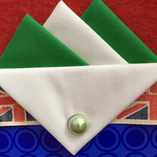 Green And White Hankie With White Flap And Pin