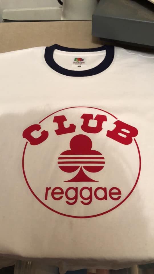 Club Reggae White Ringer Blue Trim T Shirt
