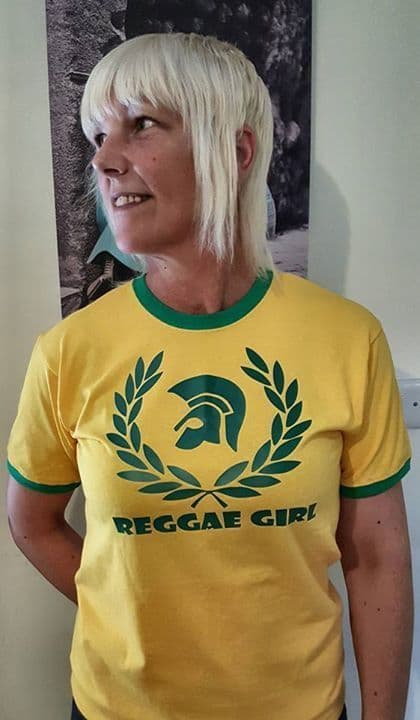 Reggae Girl T-Shirt Yellow Green Trim