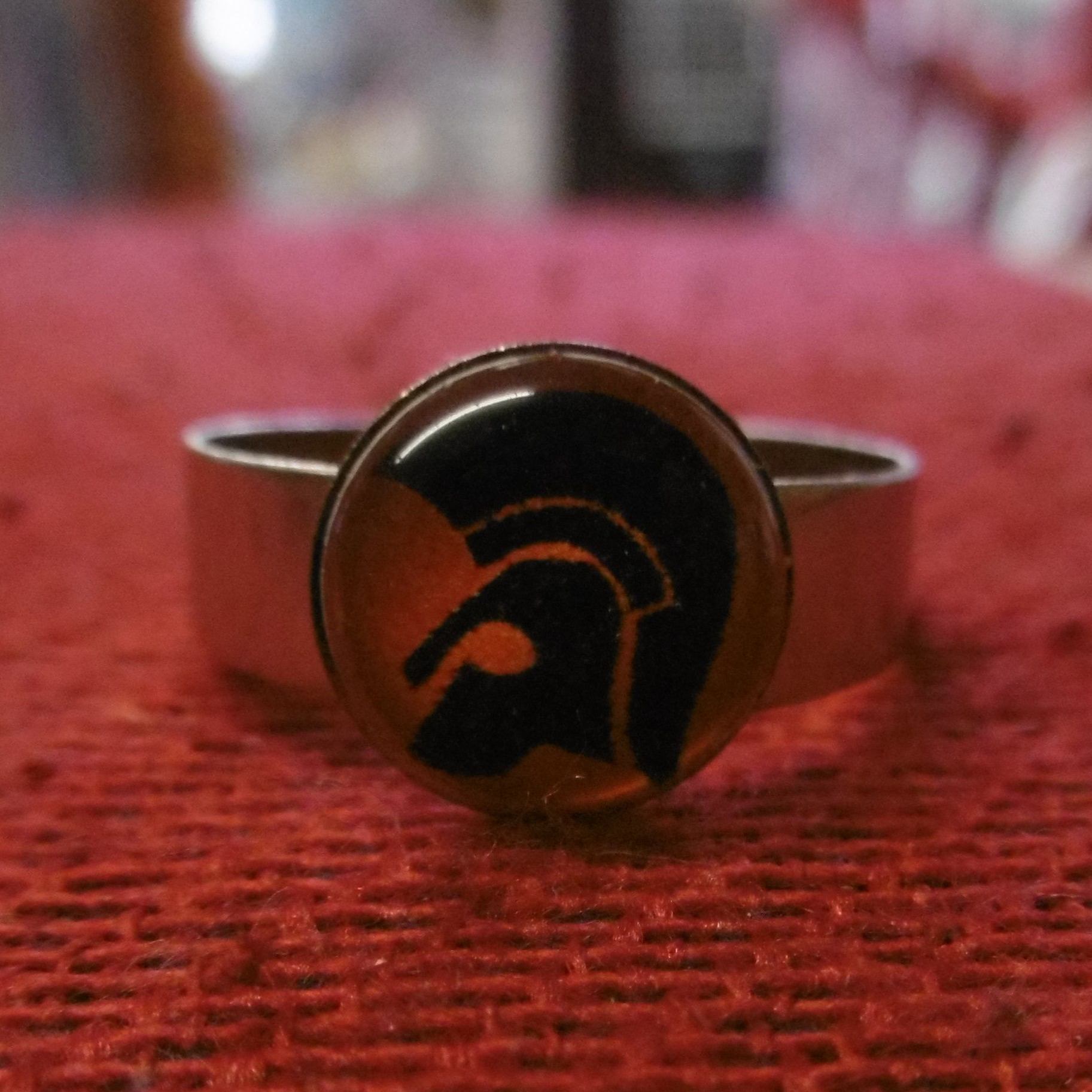 Orange And Black Trojan Head Ring
