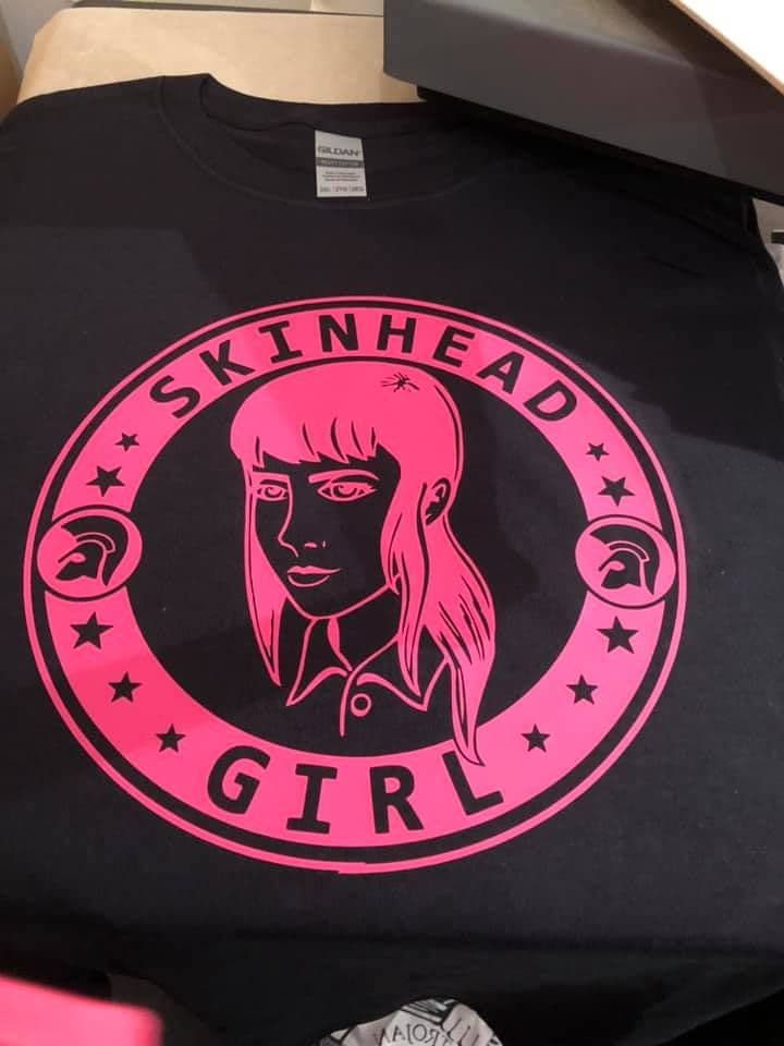 Skinhead Girl  Tshirt Black With  Pink