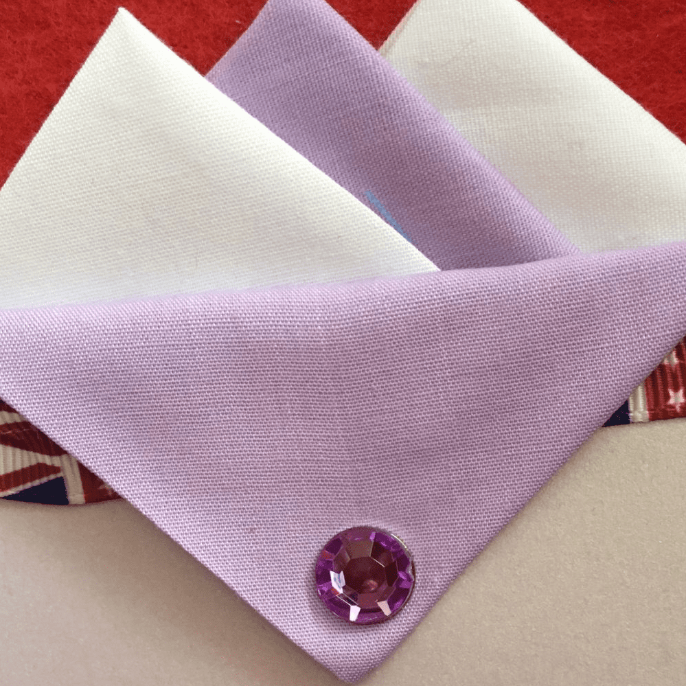 White And Lilac Hankie With Lilac Flap And Pin