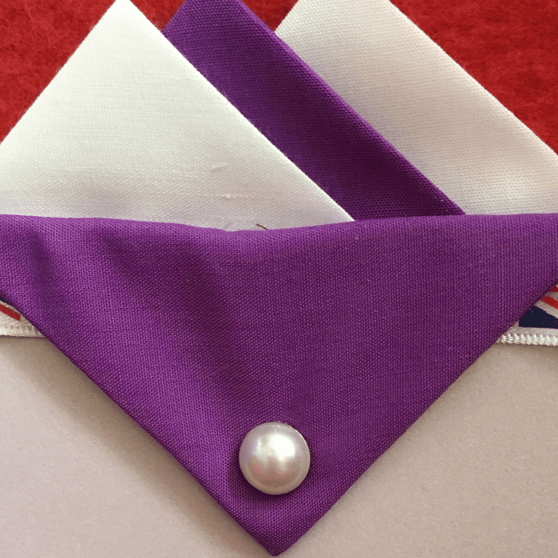 White And Purple Hankie With Purple Flap And Pin