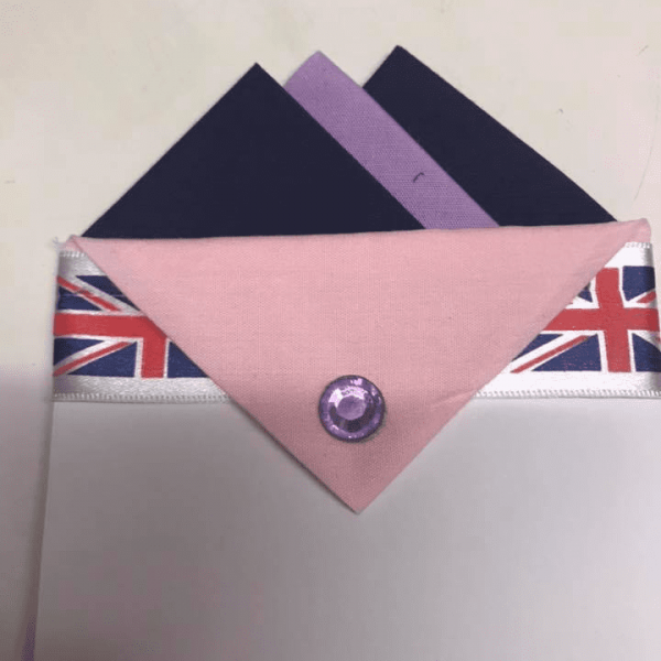 Navy Blue & Lavender Pocket Hankie With Pink Flap & Pin