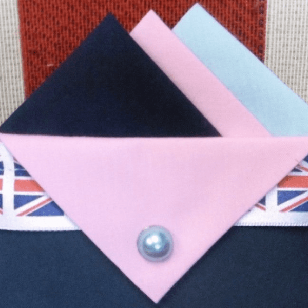 Navy, Pink And Blue Hankie With Pink Flap And Pin