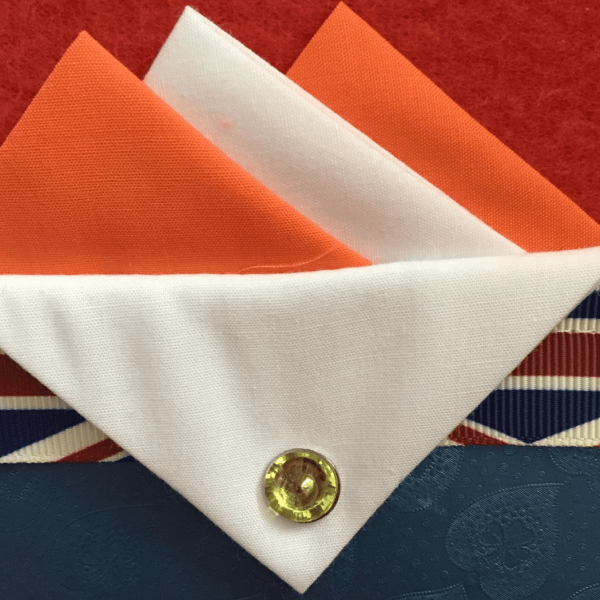 Orange And White Hankie With White Flap And Pin
