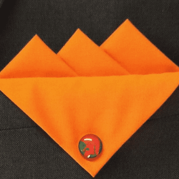 Orange  Three Point Pocket Hankie With Red Green Trojan Pin