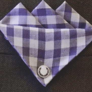 Purple Gingham Pocket Hankie With Fred Perry Black Laurel White Pin