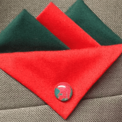 Red And Green Pocket Hankie With Red/Green Trojan Pin