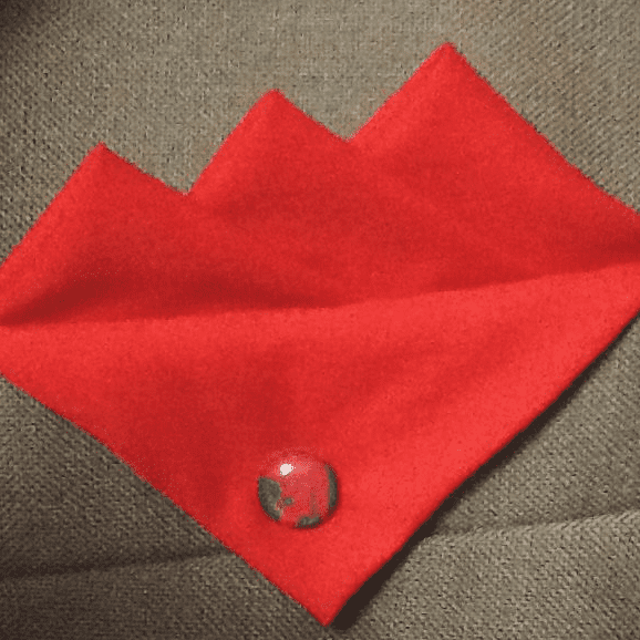 Red (Bright Red) Three Point Pocket Hankie With Red And Green Trojan Pin