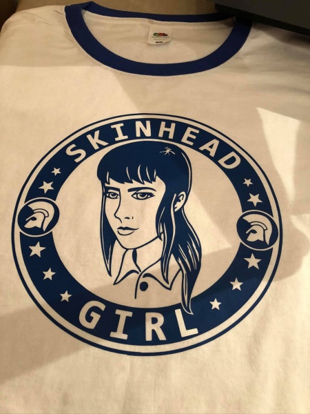 Skinhead Girl White With Blue