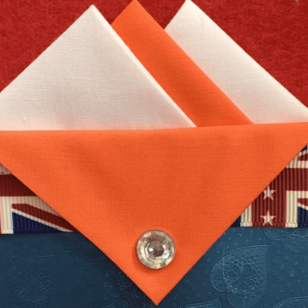 White And Orange Hankie With Orange Flap And Pin
