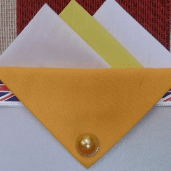 White And Yellow Hankie With Yellow Flap And Pin